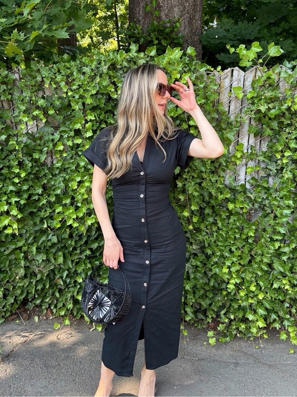 Zara Black Button-Front Short-Sleeve Dress